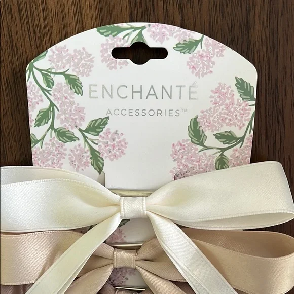 Cream and Tan Satin Hair Bow Clip - Picture 2 of 3